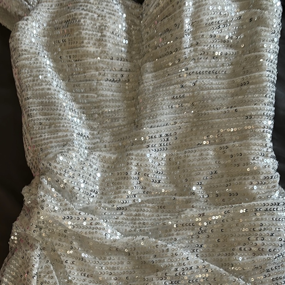 Silver Off-Shoulder Ruched Cocktail Mini Dress - Picture 2 of 3